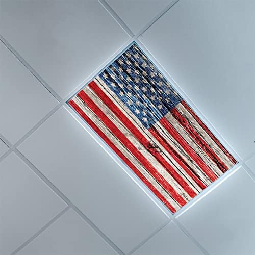 Fluorescent Light Cover Decorative Ceiling Light Filters,USA Pattern,for Classroom Office Hospitals Home Ceiling Decorative,2ft x 4ft,Beige Blue Red