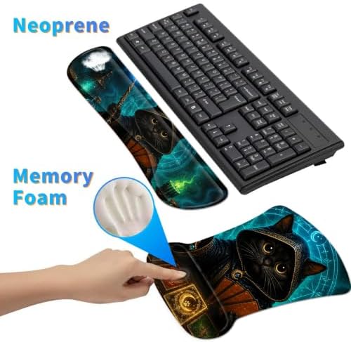 3-in-1 Ergonomic Memory Foam Keyboard Wrist Rest Pad Set, Flame Cat