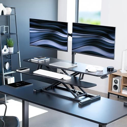 VIVO Black 48 in Standing Desk Converter with Monitor Stand, DESK-V048KB-M2