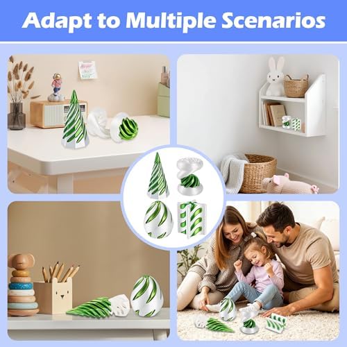 4 Pack Spinning Fidget Toys White Green 3D Printed Desk Decor Set