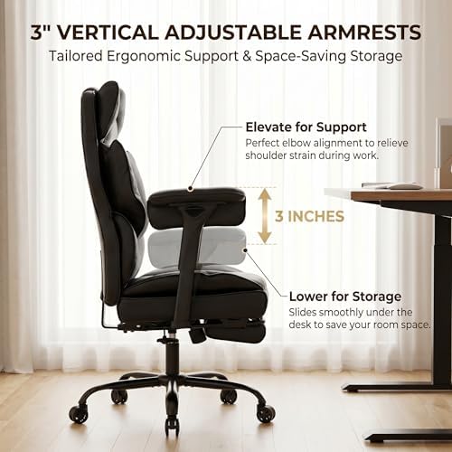 Big and Tall Gaming Office Chair 400lbs - Heavy Duty Ergonomic Computer Desk Chair with Footrest, Adjustable Armrests, High Back PU Leather with Racing Style (Black)