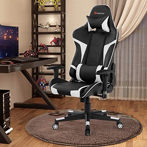 Goplus Gaming Chair, Massage Office Chair Computer Gaming Racing Chair, High Back PU Leather Adjustable Arms Headrest Ergonomic Reclining Game Chair, Rolling Swivel Executive Chair