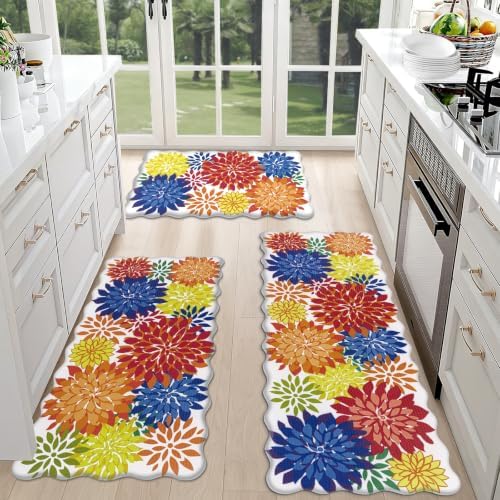 HEBE Anti Fatigue Kitchen Rugs Set of 3, Cushioned Kitchen Mats for Floor