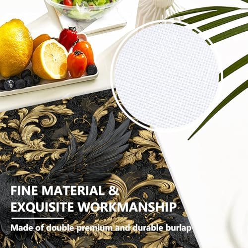 Damascus Raven Gold Placemats, Gold Black Baroque Raven Pattern Place Mats for Dining/Kitchen Table Waterproof Washable Linen Heat Insulation Dinner Table Mats 12x18 in 4 PCS