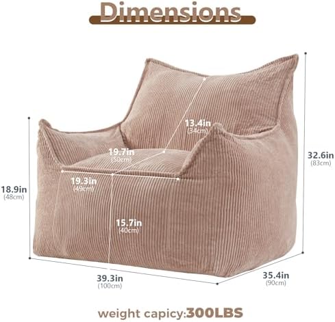 EBENCHICO Giant Bean Bag Chair for Adults, Corduroy Large Bean Bag Chairs for Teens with Armrests, Comfy Adult BeanBag Chair Sofa Couch with Filler Included for Bedroom Living Room