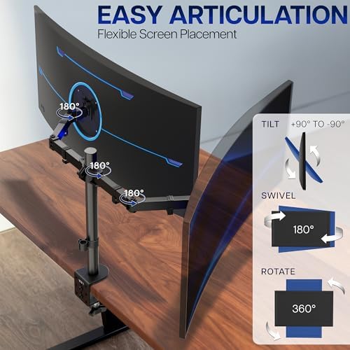 VIVO Dual Ultrawide Monitor Desk Mount, Heavy Duty Fully Adjustable Steel Stand, Holds 2 Computer Screens up to 38 inches and Max 22lbs Each, Black, STAND-V038