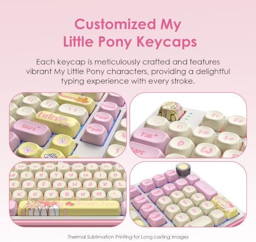 My Little Pony Fluttershy Wireless Mechanical Keyboard, [Official Hasbro Licensed] 101 Keys RGB Gaming Keyboard with Custom Linear Switches & Knob Control, 3-Mode (BT/2.4G/USB-C), Gift for MLP Fans