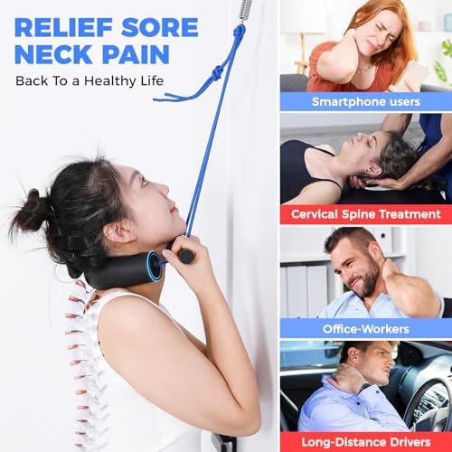 Portable Cervical Neck Traction Over Door Device for Neck Pain Relief or Spinal Decompression, Neck Stretcher Strap Over Door for Cervical Curvature Correction Home Use