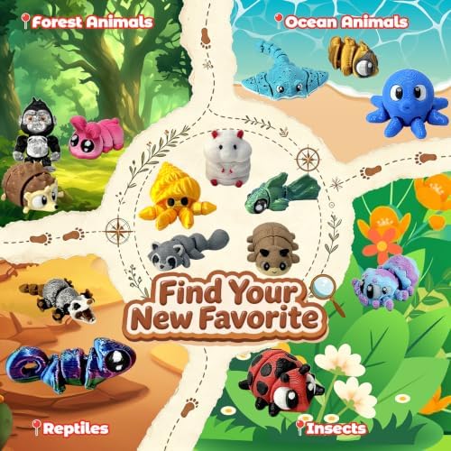 80PCS 3D Printed Animal Figurines, Flexible Articulated Fidget Toys