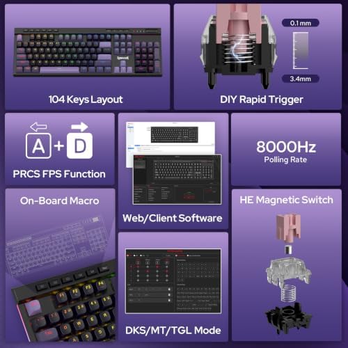 Redragon K580 Wired RGB Hall-Effect Magnetic Gaming Keyboard, Media Wheel