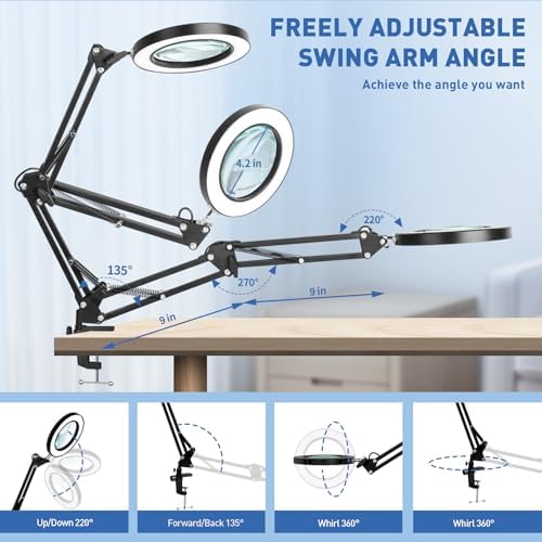 HITTI 10X Magnifying Glass with Light, 1800 Lumens Stepless Dimmable