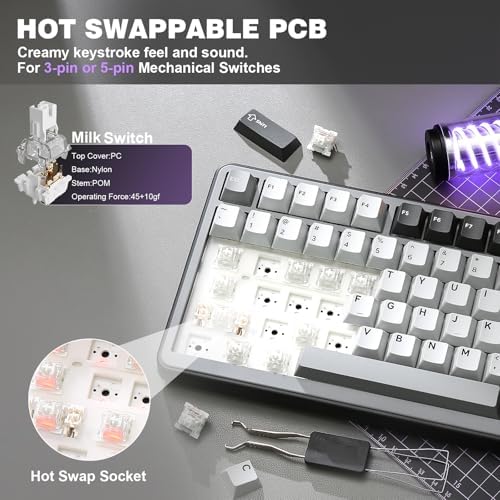 YUNZII B75 PRO 75% Wireless Mechanical Keyboard (Dark Grey,Milk Switch)