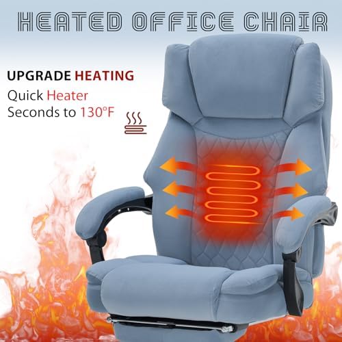 Massage Office Chair with Foot Rest 6 Points Vibration and Heat Home Office Desk Chairs for Heavy People 400lbs Reclining Managerial Chairs Ergonomic Executive Chair (Dustyblue)