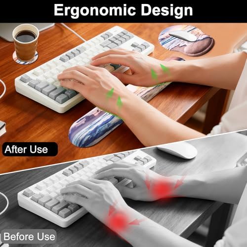 Keyboard Wrist Rest Mouse Pad with Wrist Support, Gaming Mousepad with Non-Slip Base, Ergonomic Mouse Wrist Arm Cushion Support for Home Office Laptop Computer, Easy Typing for Pain Relief, Sunrise