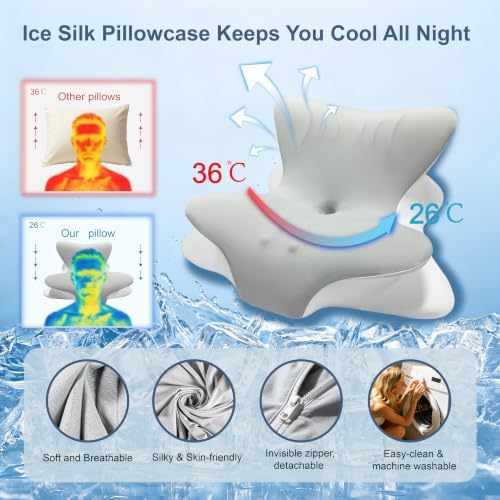 Cervical Neck Pillow for Pain Relief, Ergonomic Reading Pillow for Bed