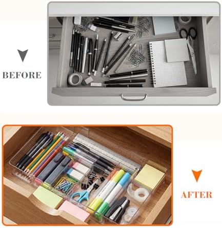 Briwooody 2 Pcs Expandable Drawer Organizer, Clear, 8 Compartments