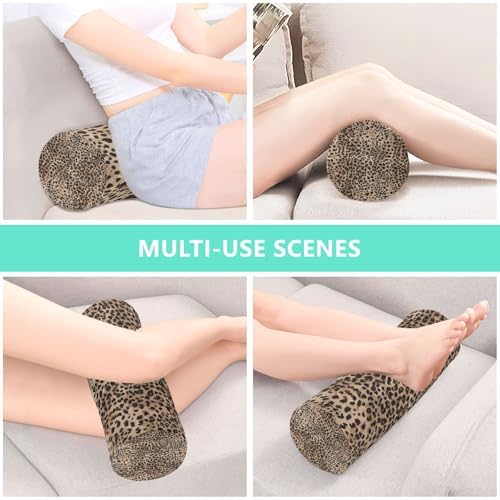 Leopard Texture Neck Roll Pillow - Extra Dense Memory Foam Round Cylinder Bolster for Cervical Support, Spondylosis, Neck Pain Relief