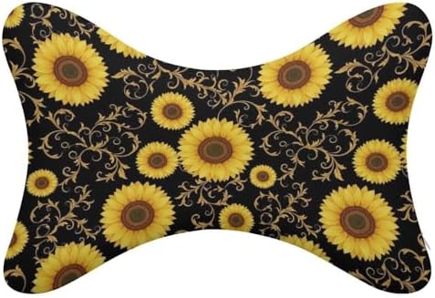 2 Pack Car Headrest Pillow Floral Sunflower Soft Memory Foam Neck Cushion for Neck Pain Relief