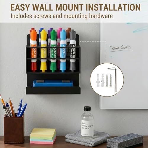 MyGift Black Acrylic 10 Slots Dry Erase Marker and Eraser Holder