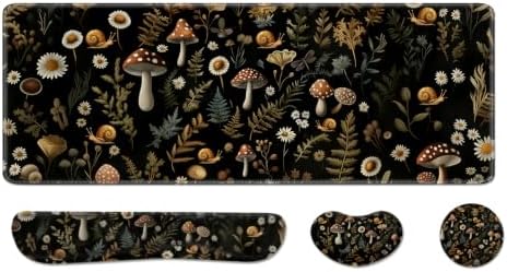 Desk Pad and Keyboard Wrist Rest, Large Mouse Pad + Keyboard Pad+Mouse Wrist Support, Non-Slip Desk Mat Protector for Office, Home 31.5×11.8 Inches Mushroom