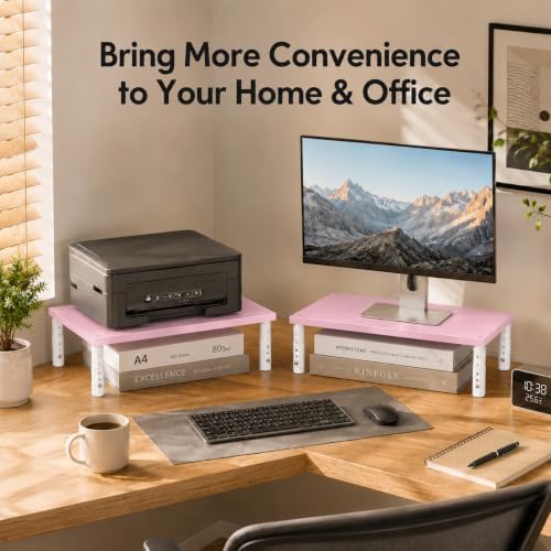 OPNICE Adjustable Monitor Stand Riser for Desk, Wood Computer & Laptop Stand, Desk Organizers and Accessories, Office Desk Accessories & Workspace Organizer for Home Office Supplies, Pink
