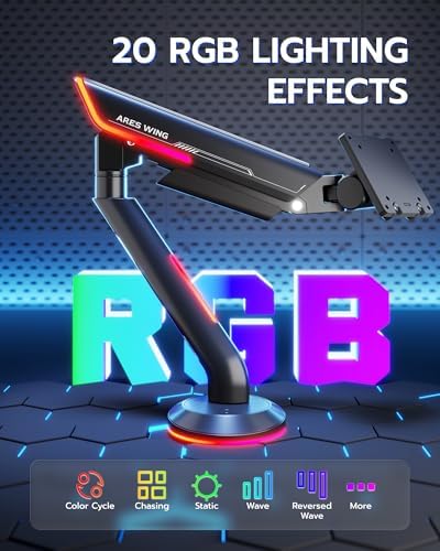 Single Gaming Monitor Arm for 24"-57" Screens with RGB, Up to 60 lbs, Black