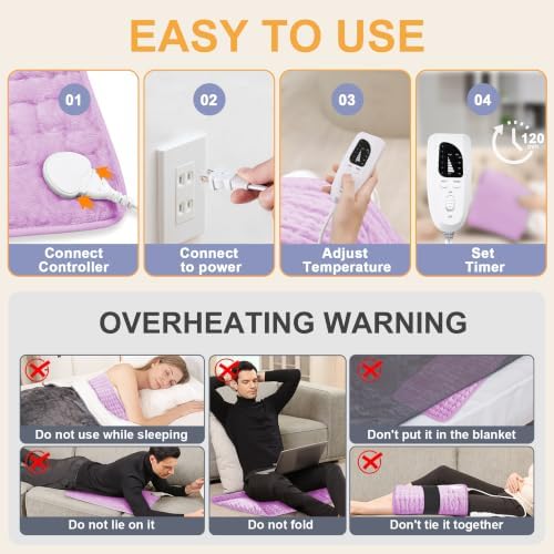 Heating Pad,Electric Heating Pads,Heating Pad for Back,Lavender,24x12 Inch