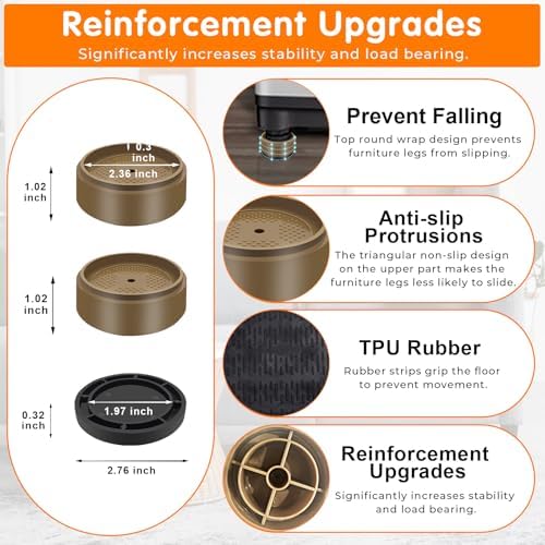 Furniture Risers Bed Risers Heavy Duty 1 inch, 2 inch, 3 inch, 4 inch Round Adjustable Bed Lifts Riser for Desk Legs Table Couch Sofa Chair Refrigerator Washing Machine (1 Inch, Brown, 4 Pack)