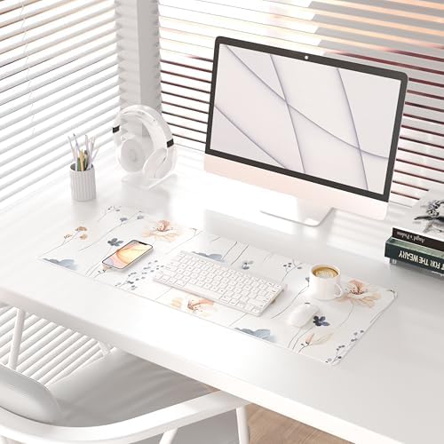 QIYI PU Leather Large Mouse Pad, Waterproof Desk Mat, 31.5" x 11.8", Sprigs