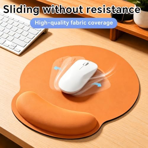 Ergonomic Mouse Pad with Wrist Rest, Lycra Surface, Orange