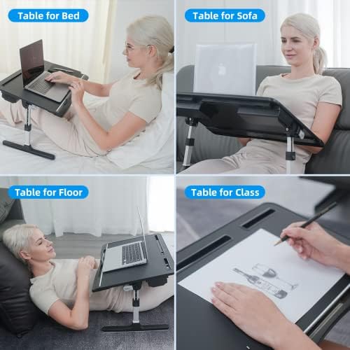 KLEAR Laptop Bed Tray Table with PVC Leather Surface, 2 Drawers, Black, XL