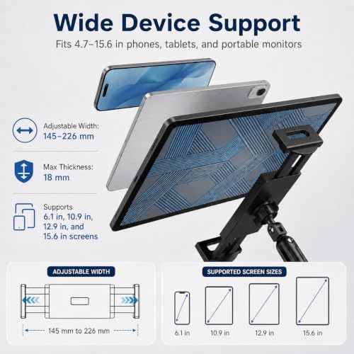C-Clamp Tablet Mount with 30" Long Arm, Heavy Duty iPad Desk Stand for 4.7-15.6" iPad Pro/Air/Mini, iPhone, Samsung Galaxy Tab, Portable Monitor, 360° Swivel Holder for Office/Kitchen/Bedside