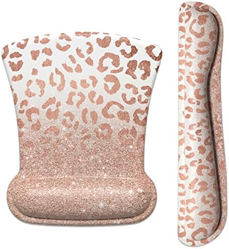 ITNRSIIET Mouse Pad Wrist Support Keyboard Wrist Rest Pad Ergonomic Mousepad Non-Slip Memory Foam Keyboard Pad Easy Typing Pain Relief Perfect for PC Laptop Gaming Office, Rose Gold Leopard Print