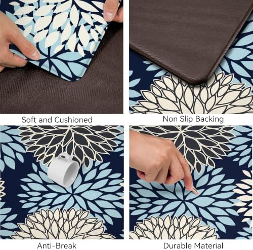 Kitchen Mats Set of 2 Cushioned Anti Fatigue Kitchen Rugs Non Slip Waterproof Kitchen Runner Memory Foam Floor Mat Comfort Standing Mat for Sink,Office,Laundry, Navy Yellow