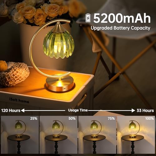 Shenmoyl Tulip Table Lamp, 5200mAh Cordless Touch Control Table Lamp with 3 Color Temps & Stepless Dimming, Rechargeable Battery Table Lamp for Living Room, Bedroom, Office, Shelf (Green Tulip)