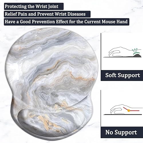 Ergonomic Mouse Pad with Support - Comfortable Wrist Rest, Non-Slip PU Base for Home Office, Studying, Gaming (Gray White Marbling)