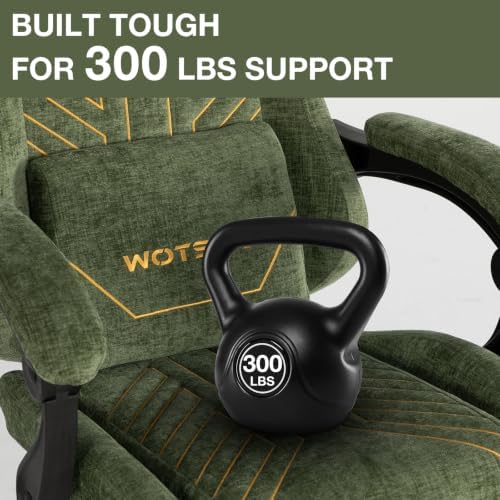 Gaming Chair Fabric with Footrest for Office and Home 300 LBS Green