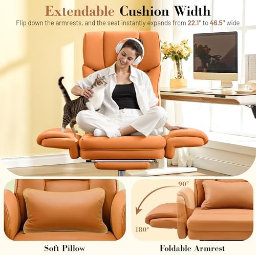 FelixKing Office Chair, Flip Armrests for Pets Criss Cross Legged,Brown