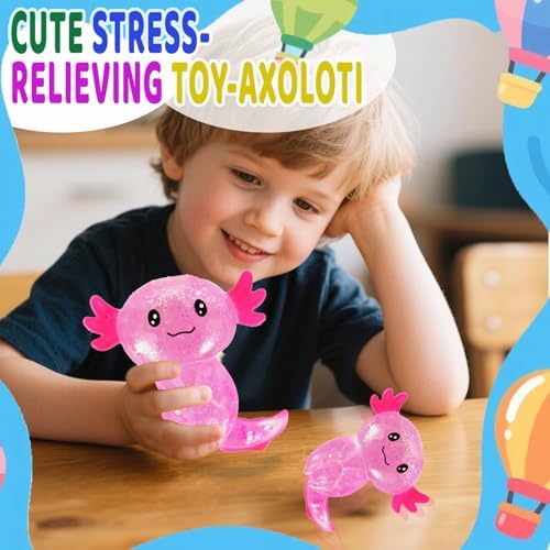 Axolotl Squishy Stress Relief Toy Glitter Fidget Toys Cute Malt Sugar Axolotl Toy Fidget Toys Adults Fidget Toy for Kids Youth Adult, Party Favors Anxiety Relief Squishy Toys(Pink)