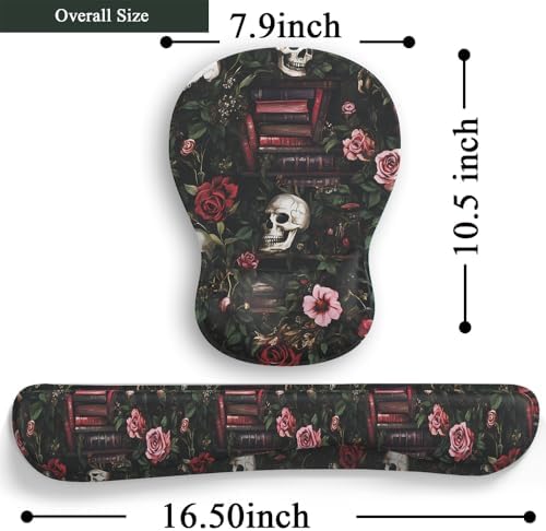Gothic Skull Rose Ergonomic Mouse Pad with Wrist Rest & Keyboard Wrist Support Set - Non-Slip Gaming Office Desk Mat, Comfortable Memory Foam Cushion for Computer/Laptop Users, Home Office Workers