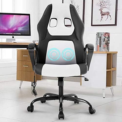 Gaming Chair Computer Chair Office Chair Ergonomic High Back Massage PC Desk Chair with Lumbar Support & Padded Armrest Racing Style Cheap Adjustable Swivel Chair for Women Men Adult, White