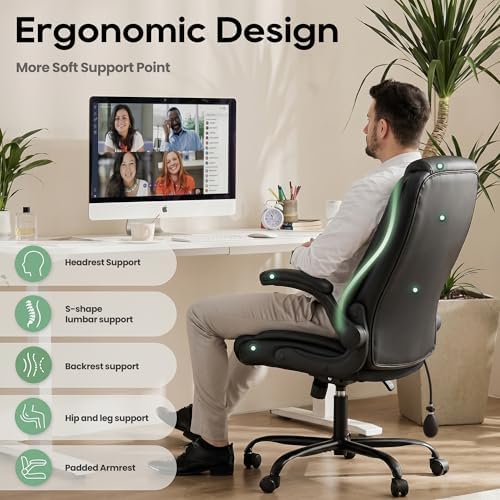 MALOL Leather Office Chair with Adjustable Lumbar Support Set of 2, Black