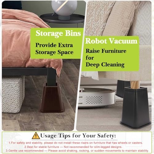 4 Pack Furniture Risers 6 Inch, Bed Risers Heavy Duty for Table Desk Couch Chair Sofa Cabinet Bed Frame Dorm, Square Table Leg Risers Lift Height 6", Chocolat Brown