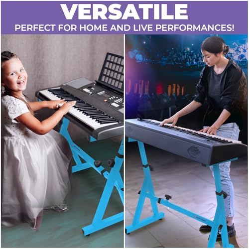 Liquid Stands Piano Keyboard Stand - Z Style Adjustable and Portable Heavy Duty Music Stand for Kids and Adults -Fits 54-88 Key Electric Pianos - Sturdy Musical Keyboard Stand (Light Blue)