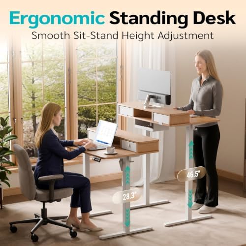 40" x 24" Electric Standing Desk with Dual Drawers, Light Walnut