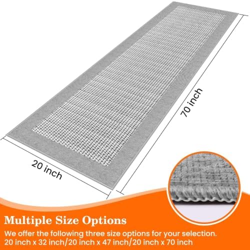 StepRite Kitchen Rugs, Kitchen Mats for Floor, 70"x20" Non-Slip Machine-Washable Kitchen Throw Rug, Light Grey