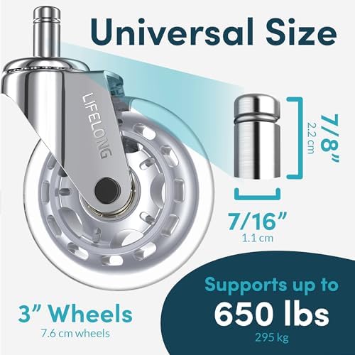 Lifelong Office Chair Wheels Replacement, Heavy Duty, 5-Pack Fits 98%
