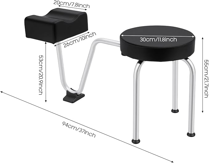 Portable Pedicure Foot Rest Stool, Adjustable Height, Black, for Spa, Beauty Salon, Studio