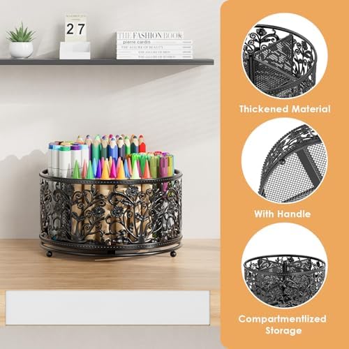 EKNITEY Pencil Holder for Desk - 360° Rotating Pen Holder Organizer Caddy