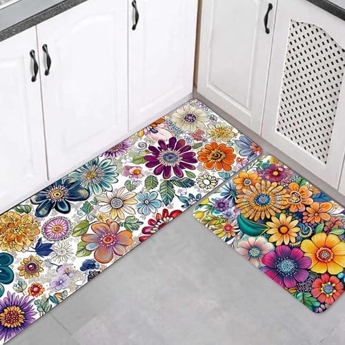 Kitchen Mats for Floor, 2PCS Anti Fatigue Non-Slip Cushioned Waterproof Kitchen Rug Set,Comfort Absorbent Washable Kitchen Floor Mat for Home Farmhouse Office Sink Laundry